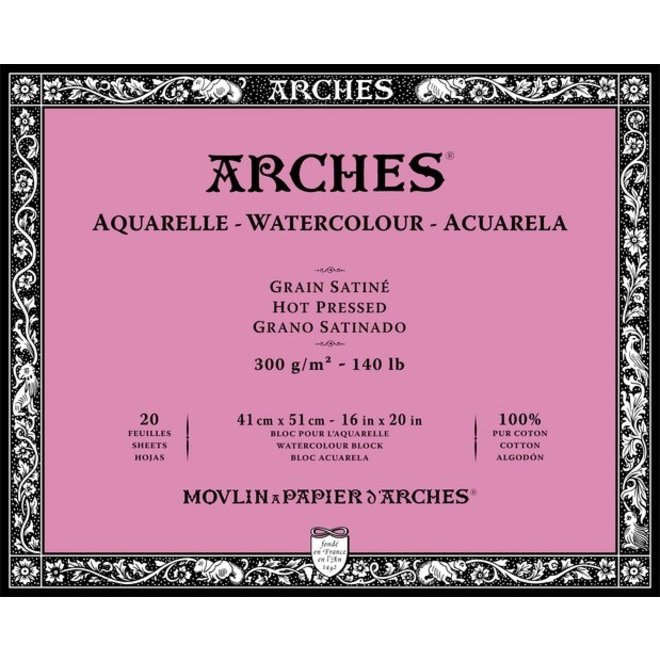 Archesâ® Watercolour Hot Pressed 16" X 20" - 140Lb / 300Gsm Natural White 20 Sheet Block