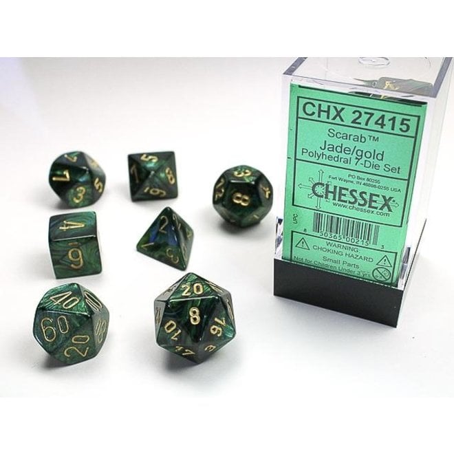 Chessex 7pc Polyhedral Dice Set - Scarab: Jade w/ Gold