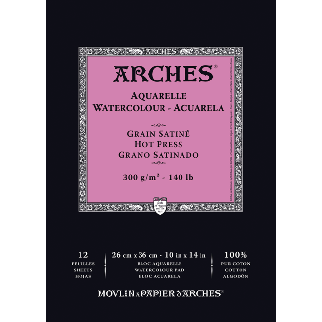 ARCHES WATERCOLOUR PAD 10x14 Hot Press 140LB 12PK