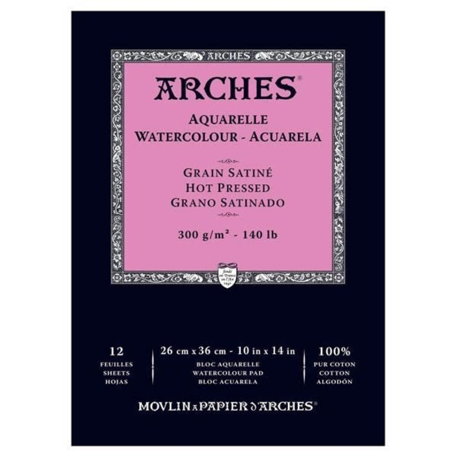 ARCHES WATERCOLOUR PAD 10x14 Hot Press 140LB 12PK