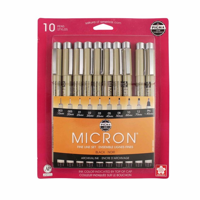 Sakura Micron Pigma Pen 10 Assorted Sizes