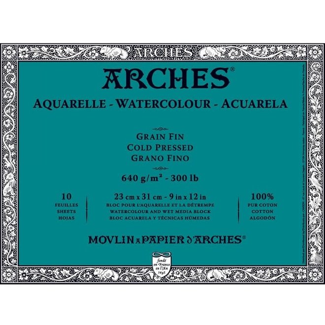 Arches 300LB 640 GSM Cold Press 9x12" Watercolour Block 10 sheets