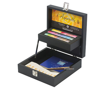 Sennelier French Artists' Watercolour Set 24-Color Half Pan Black Wood Box Set