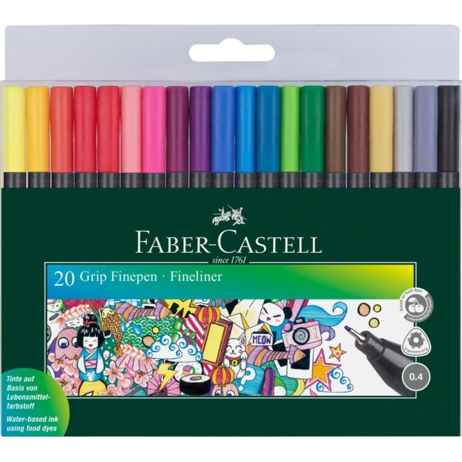 Faber Castell Grip Fineliner 0.4 mm Pen 20 Colours