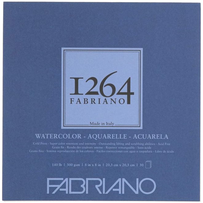 Fabriano 1264 Watercolor Pads, Glue-Bound, 8" x 8" - 140 lb. (300 gsm), 30 Shts./Pad