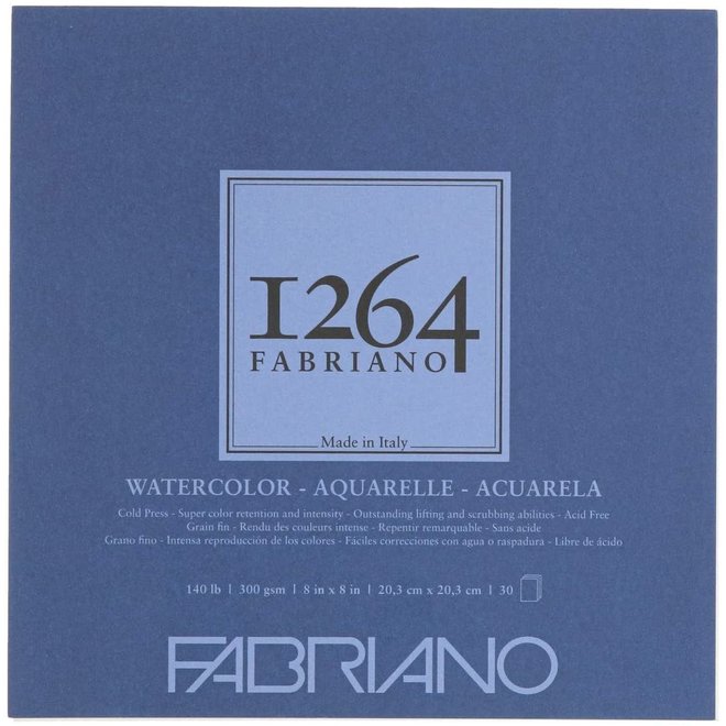 Fabriano 1264 Watercolor Pads, Glue-Bound, 8" X 8" - 140 Lb. (300 Gsm), 30 Shts./Pad