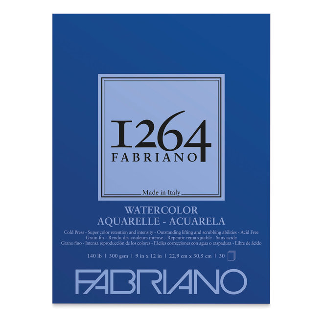 Fabriano 1264 Watercolor Pads, Glue-Bound, 9" x 12" - 140 lb. (300 gsm), 30 Shts./Pad