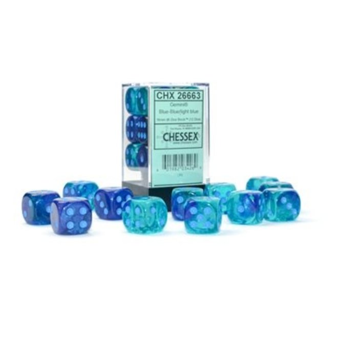 Chessex 7pc Polyhedral Dice Set - Gemini: Blue w/ Light Blue - Luminary: Glow in the Dark!