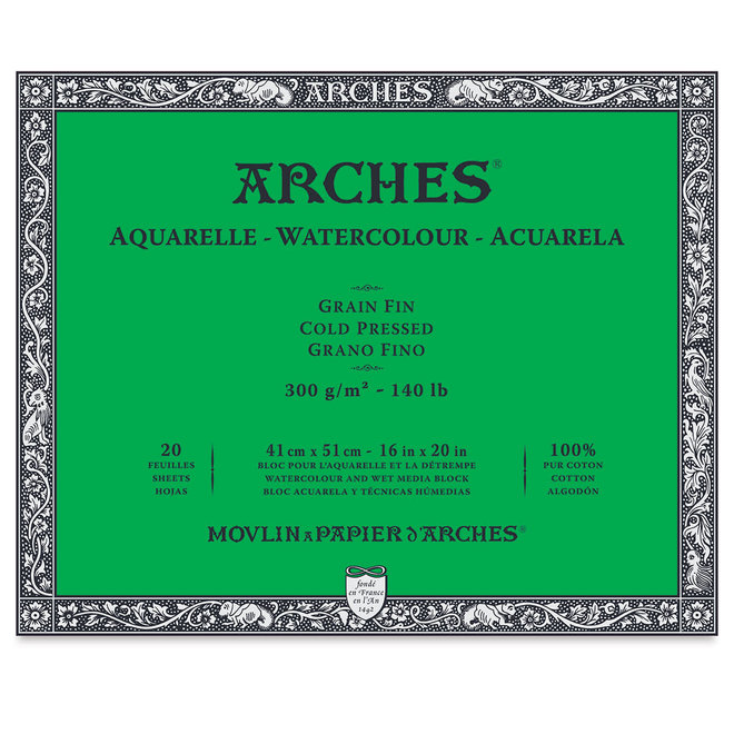 ARCHES® Watercolour Cold Pressed 16" x 20" - 140lb / 300gsm Natural White 20 Sheet Block