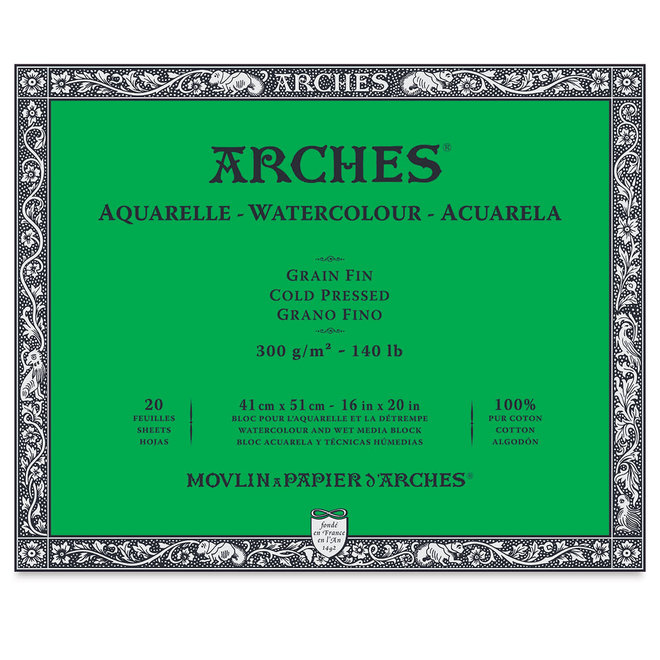 Archesâ® Watercolour Cold Pressed 16" X 20" - 140Lb / 300Gsm Natural White 20 Sheet Block