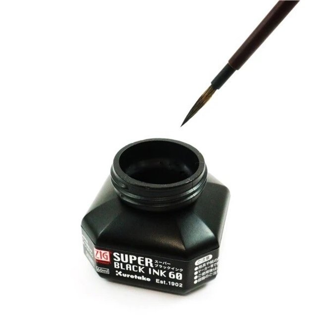 Kuretake Super Black is a super smooth, rich black ink that dries with a matte finish and is water-resistant and smudge-proof after drying.