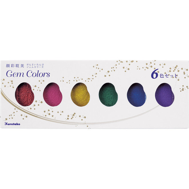 Kuretake Gansai Tambi Gem Set (Gem Red, Gem Pink, Yellow Gold, Gem Green, Gem Blue & Gem Violet)