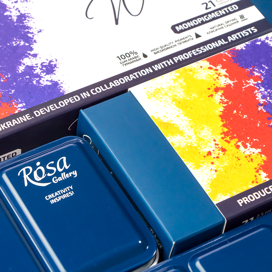 Rosa : Watercolor Paint : Full Pans : monopigmented Set of 12 : Indigo Metal Case