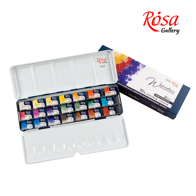 Set of watercolor paints "Мonopigmented" ROSA Gallery, metal case, Indigo, 21 colors, full pan