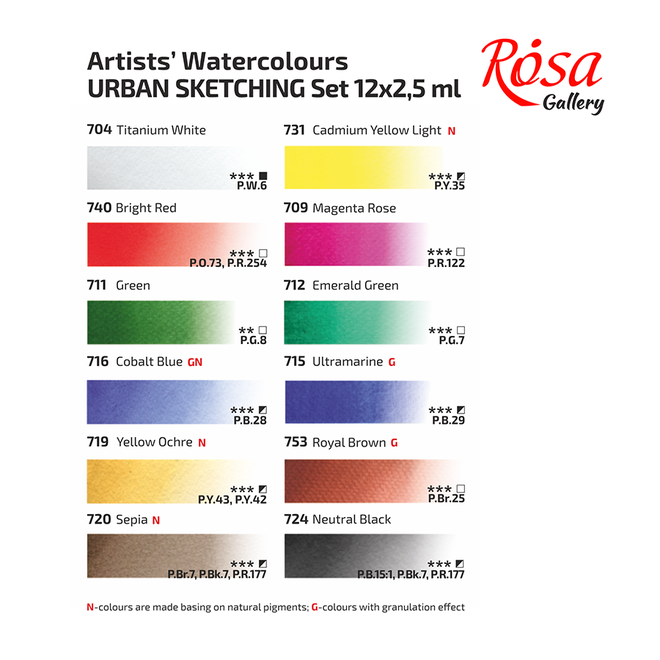 Rosa Gallery 12 Color Full Pan Watercolour Set - Urban Sketching