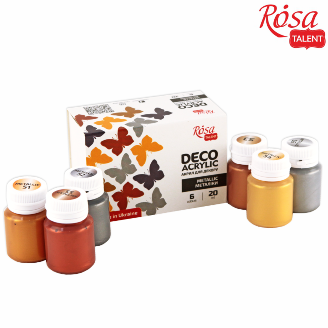 Rosa Deco Acrylic Set of 6 20ml Mettalic Jars