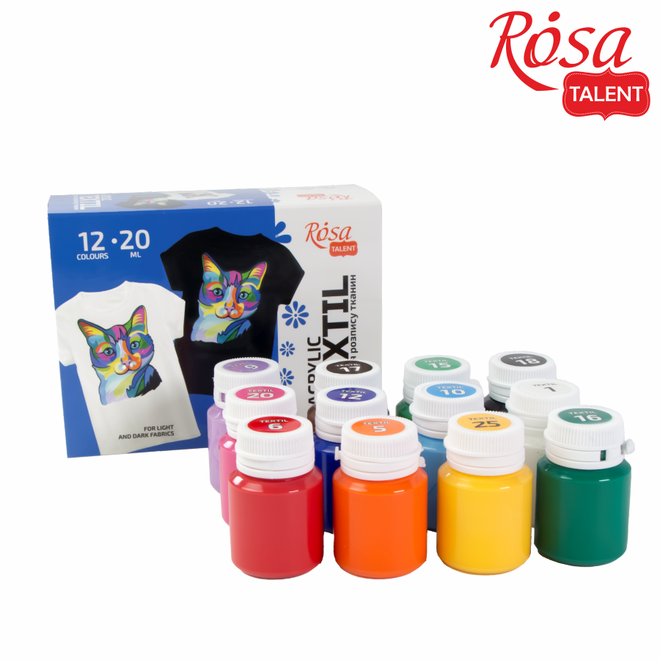 Rosa Textile Acrylic Set Of 12 20Ml Jars Of Fabric Paint