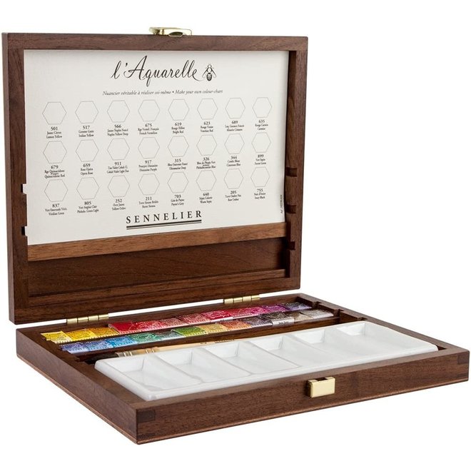 Sennelier l'Aquarelle Extra-Fine  Artist's Watercolour Set 24 Colour Half-Pan Walnut Set