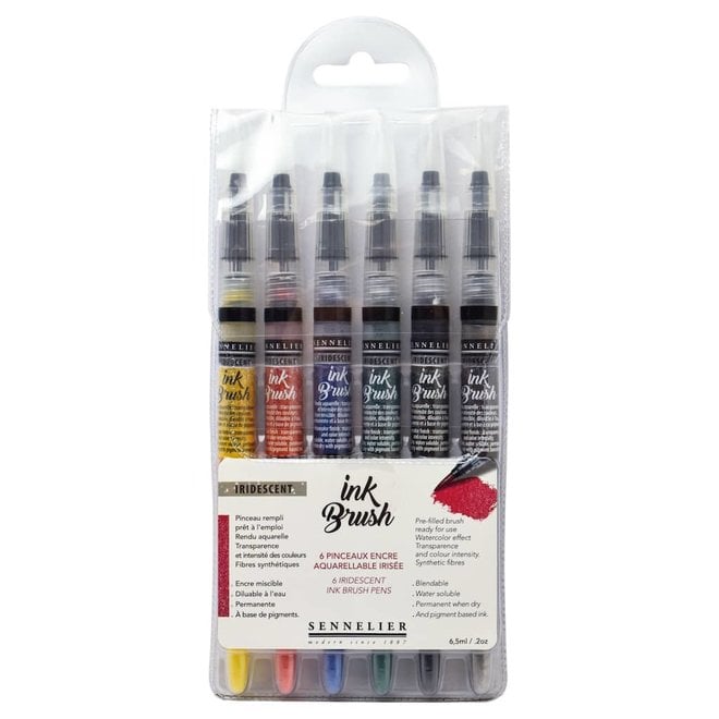 Sennelier Ink Brush Sets, 6-Color Iridescent Ink Brush Set