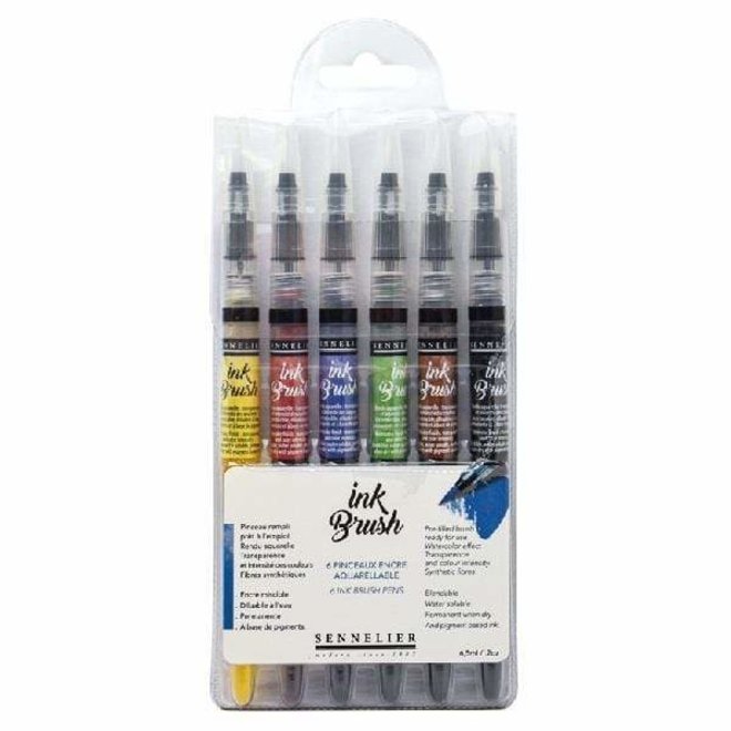 Sennelier Ink Brush Sets, 6-Color Trendy Ink Brush Set