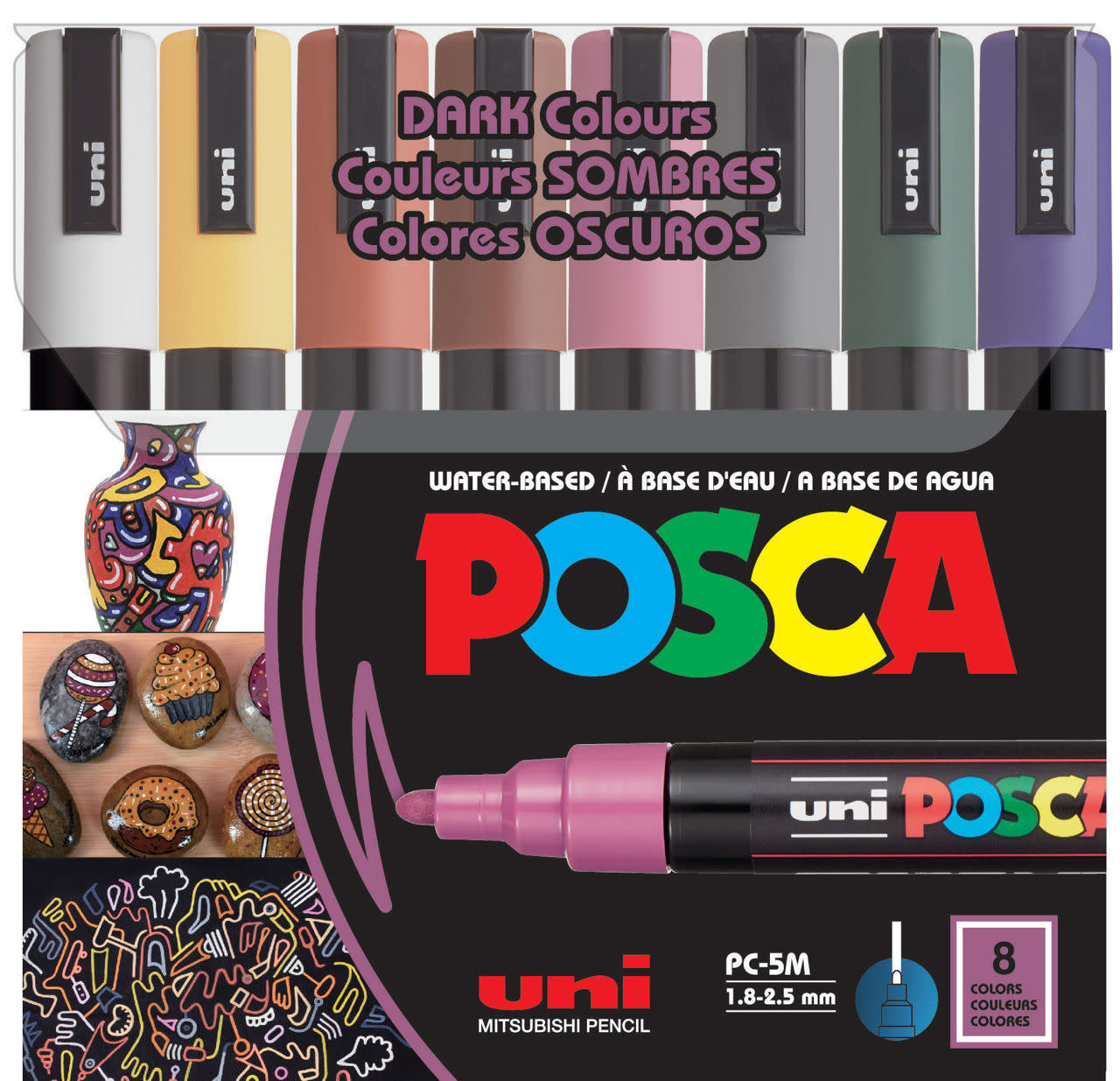 Posca PC-5M Set of 7 Dark Colors