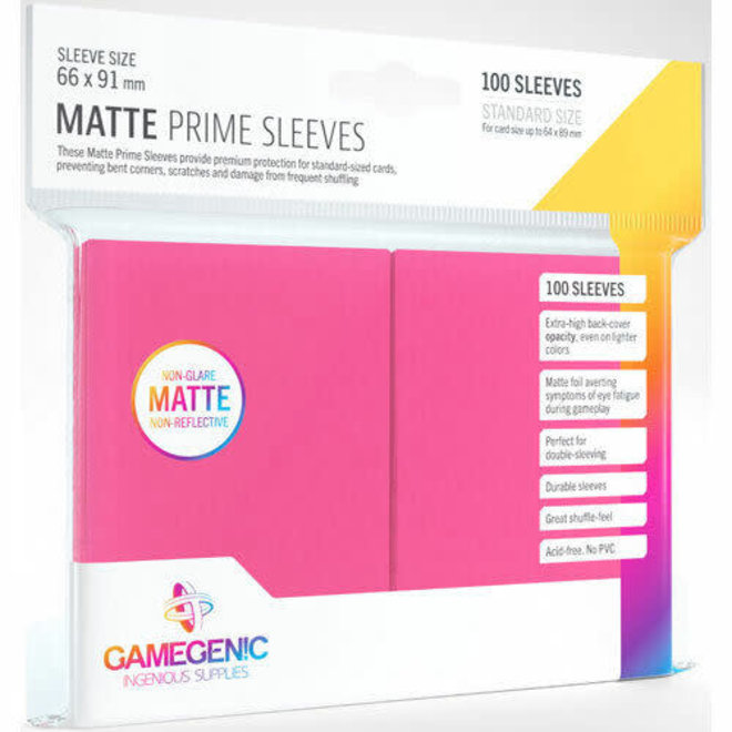 Gamegen!C: Sleeves: Matte Prime Sleeves - Standard Size, Card Size 64X89Mm (100 Sleeves) - Pink