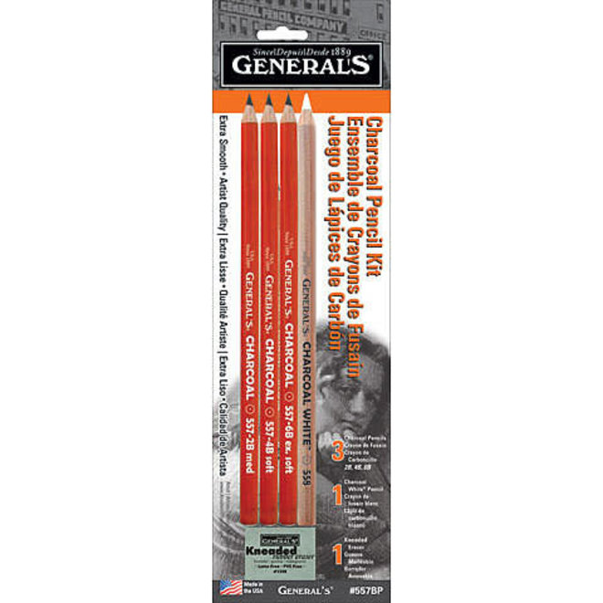 Charcoal Pencil Kit 4 Pencils & Kneaded Eraser