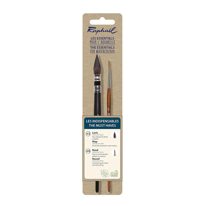 Raphael Essentials Watercolor 2-Brush Set - The Must Haves (SoftAqua Mop 2 & Precision Round 0)