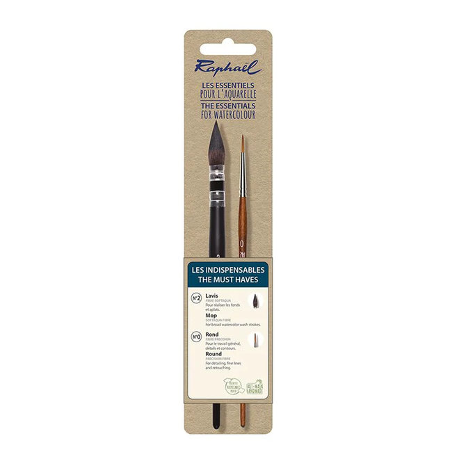 Raphael Watercolour Essentials Brush Set - The Must Haves: Mop 2 & Round 0