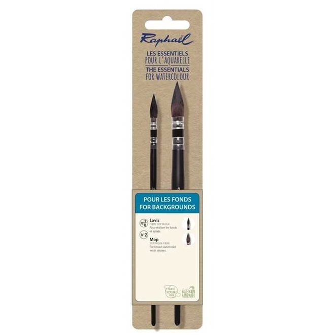 Raphael Watercolour Essentials Brush Set: Backgrounds - 3/0 & 0 Mop