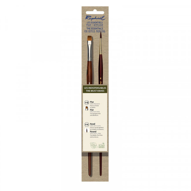 Rapheal Essentials Heavy Body Acrylic Brush Sets 2-Brush Set - The Must Haves Precision Long Handle Bright 8 & Sepia Acryl Round 4)