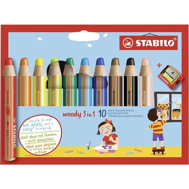 STABILO WOODY COLORED PENCIL 10PK W/ SHARPENER