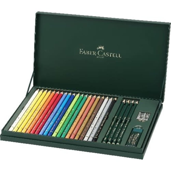 Faber Castell Artists' Pencil Gift Set - 20 Polychromos Colours, 4 Castell 9000 Graphite, & Accessories