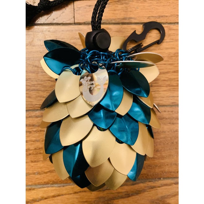 Poseidon's Forge: Scalemail Dice Bag - Merfolk Egg (Teal, Gold) *with Clip