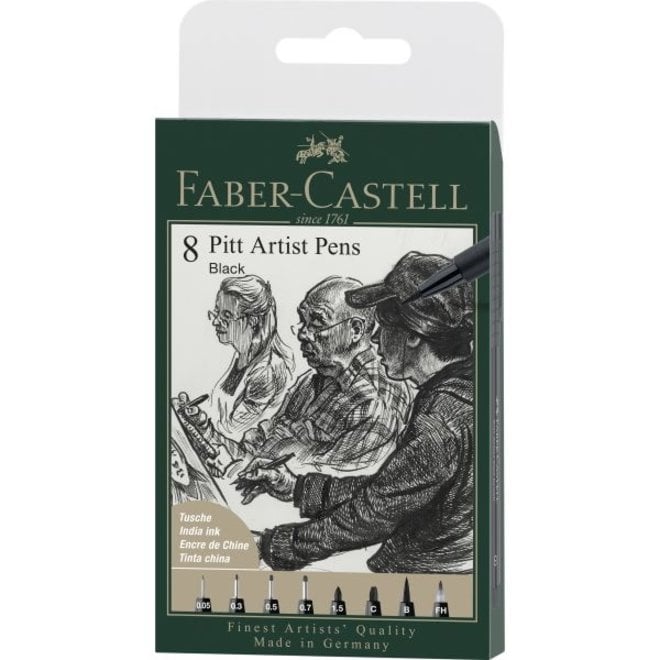 Faber Castell Pitt Pen Black Wallet - 8 Assorted Nibs