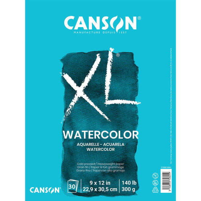 Canson XL Watercolour Pad 140lb 9x12" 30 sheets per pad glue bound