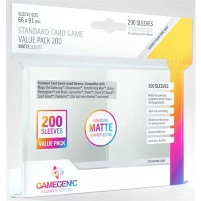 Gamegen!c: Sleeves: VALUE PACK - Standard Card Game Size, Card Size 64x89mm (200 Sleeves) - NON-GLARE MATTE