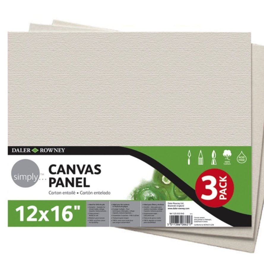 Daler-Rowney 12 x 16 Simply Art Canvas Panel Pack - 3 ct