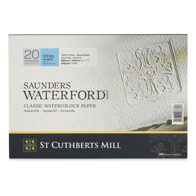 Saunders Waterford Cold Press Block White 300G / 140lb 10x7" 20 Sheets of Cotton Watercolour Paper