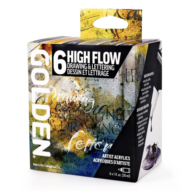 Golden High Flow Drawing & Lettering Set Includes six colors in 1 fl. oz. / 30ml bottles