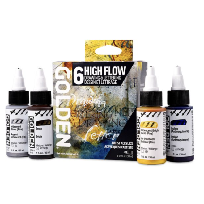 Golden High Flow Drawing & Lettering Set Includes six colors in 1 fl. oz. / 30ml bottles