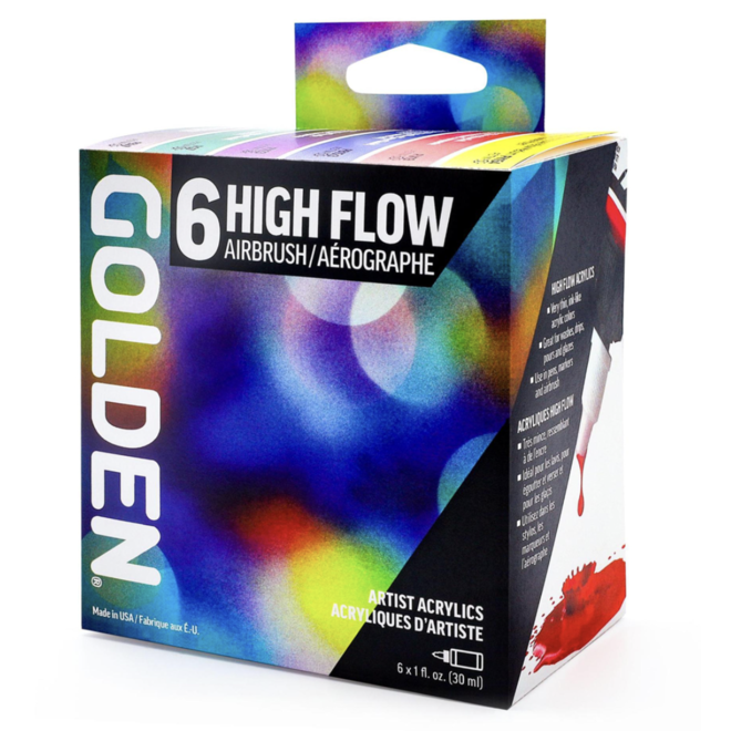 Golden High Flow Airbrush Set Includes six colors in 1 fl. oz. / 30ml bottles