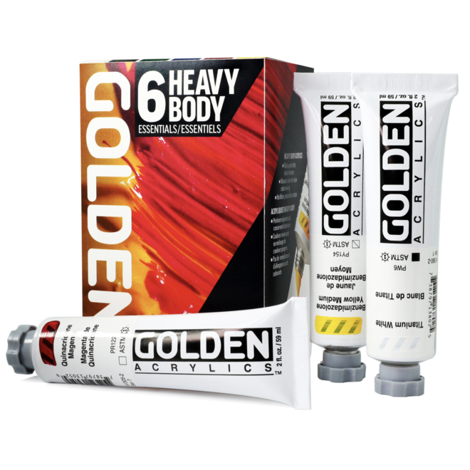 Golden Heavy Body Essentials Set Includes six colors in 2 fl. oz. / 59ml tubes