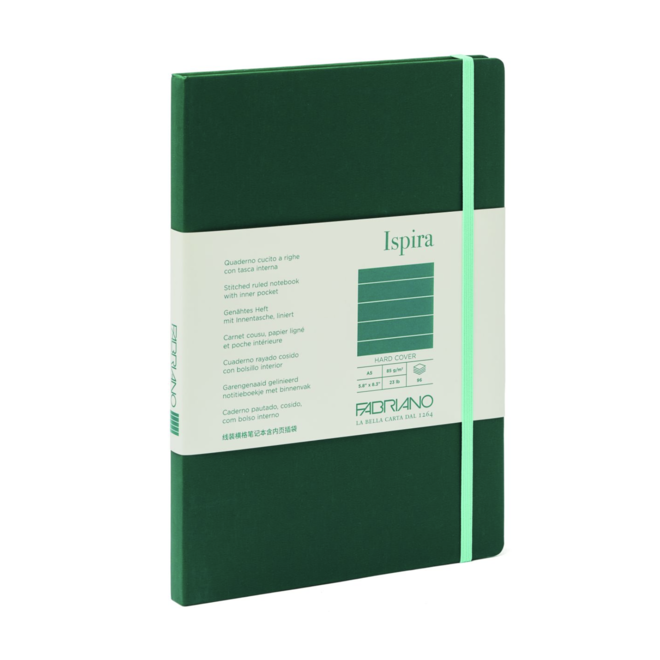 Fabriano Ispira Hard-Cover Notebooks, 5.8" x 8.3" (A5) - Lined GRN 96S