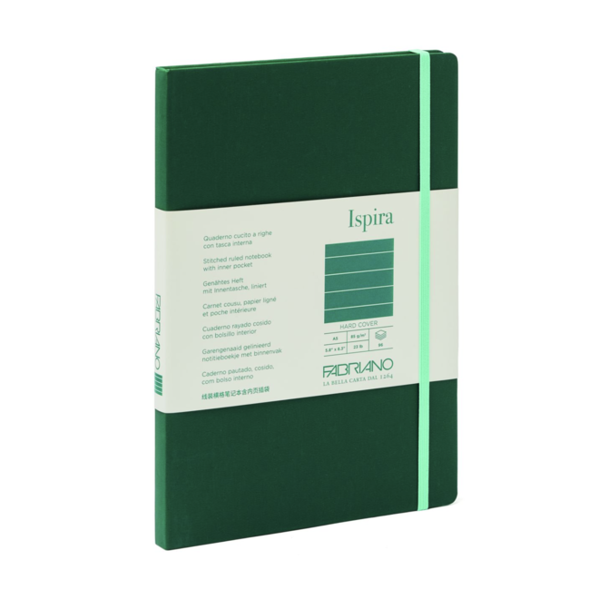 Fabriano Ispira Hard-Cover Notebooks, 5.8" X 8.3" (A5) - Lined Grn 96S