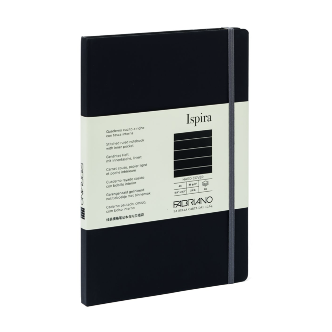 Fabriano Ispira Hard-Cover Notebooks, 5.8" X 8.3" (A5) - Lined Blk 96S