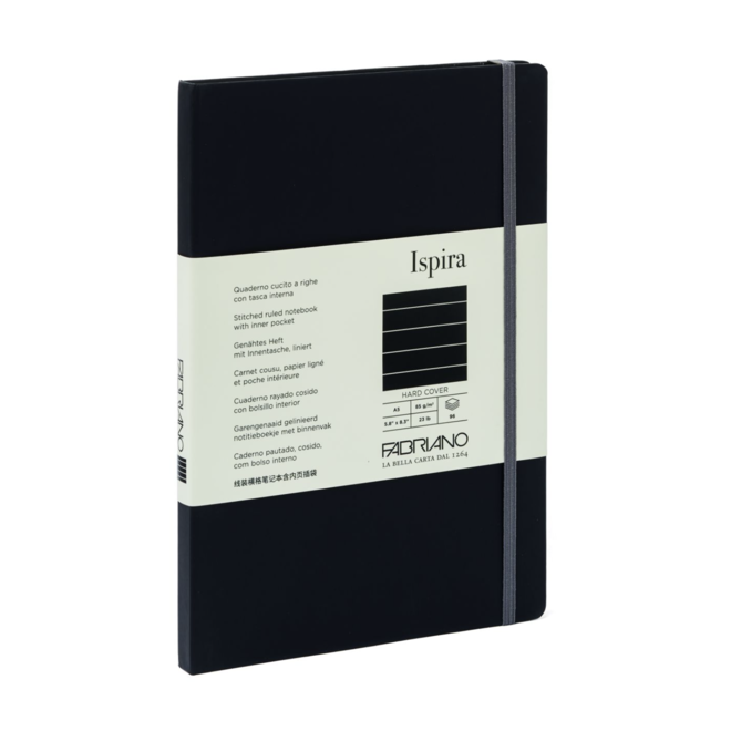 Fabriano Ispira Hard-Cover Notebooks, 5.8" x 8.3" (A5) - Lined BLK 96S