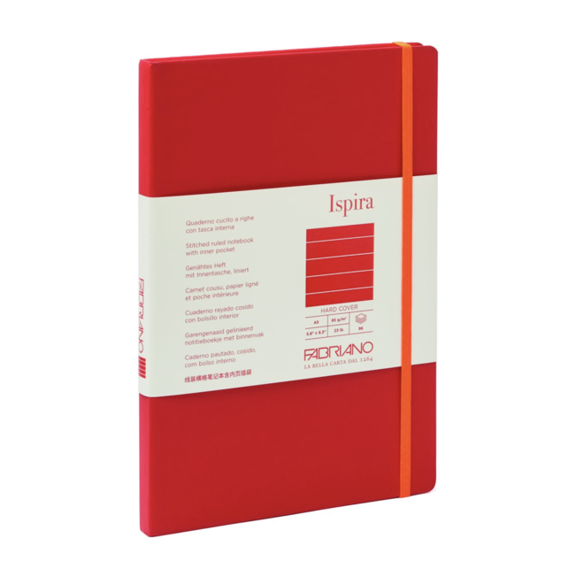 Fabriano Ispira Hard-Cover Notebooks, 5.8" x 8.3" (A5) - Lined RED 96S