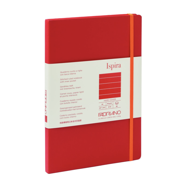 Fabriano Ispira Hard-Cover Notebooks, 5.8" X 8.3" (A5) - Lined Red 96S