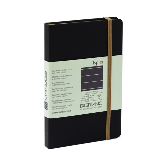 Fabriano Ispira Hard-Cover Notebooks Lined, 3.5" x 5.5" BLK 96